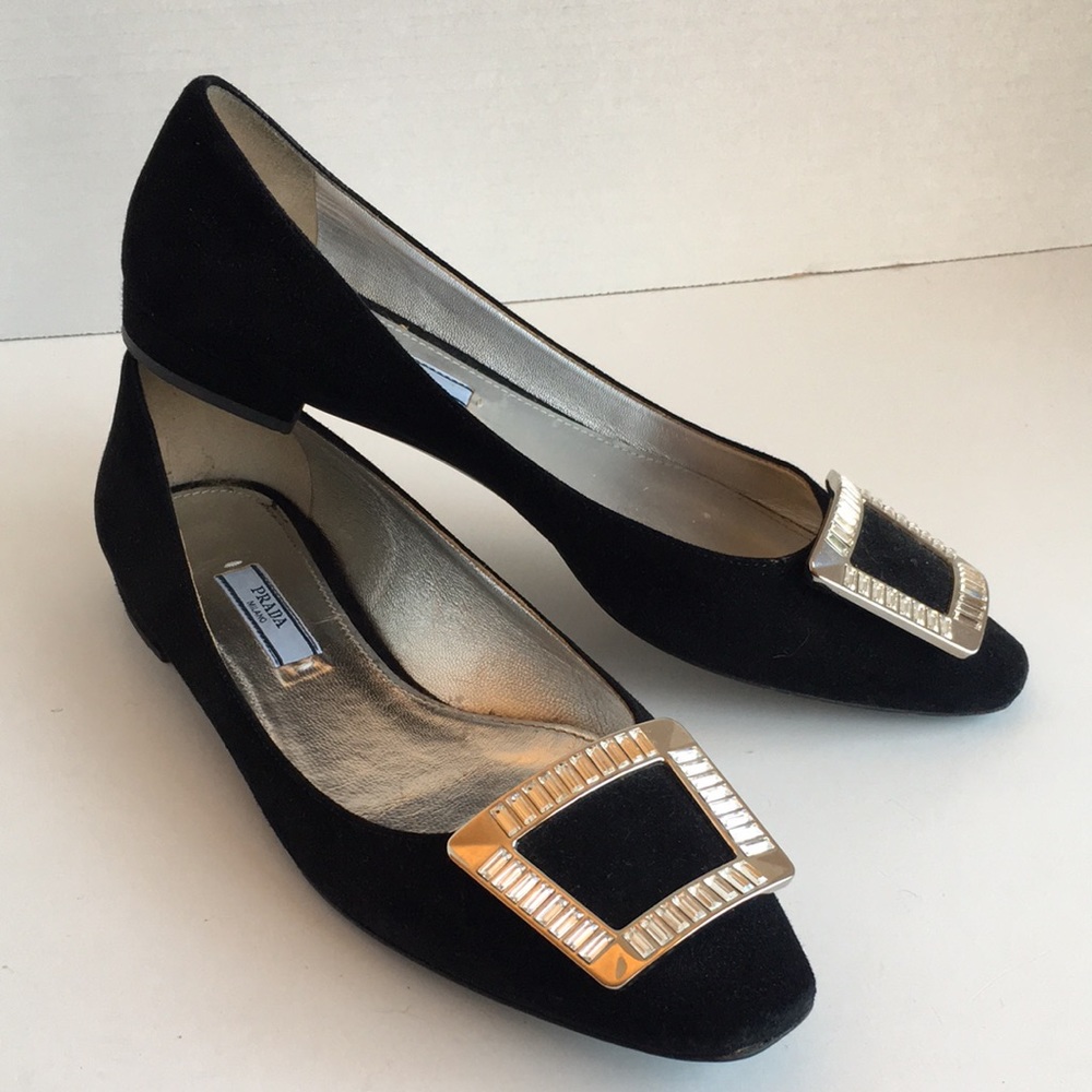 Prada Suede Rhinestone Flats